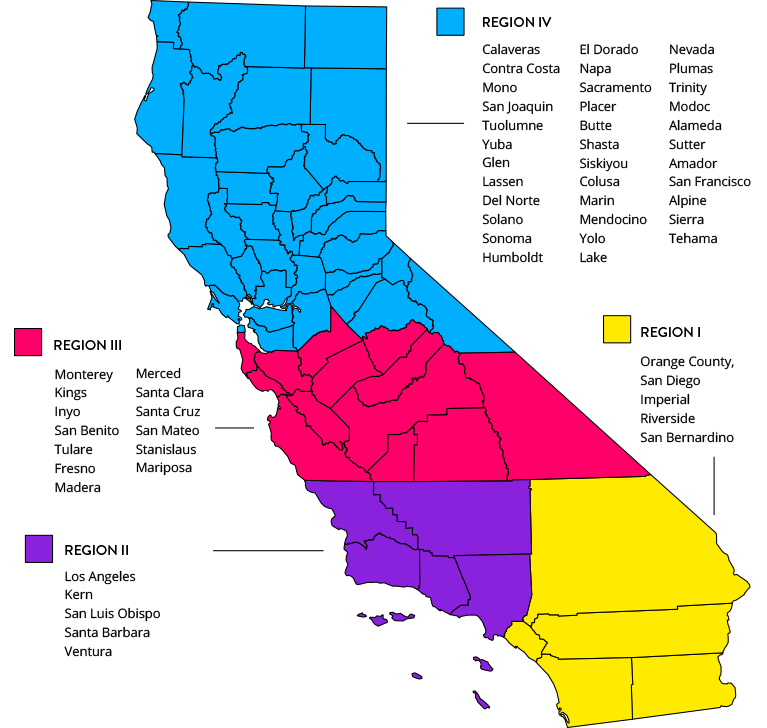Los Angeles, San Diego, Ventura, Orange County, San Bernardino